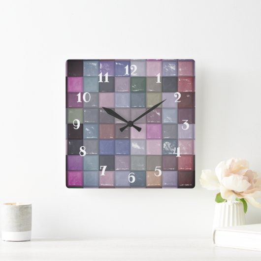 色数々ののモザイク正方形 スクエア壁時計 (ホーム)