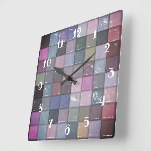 色数々ののモザイク正方形 スクエア壁時計 (傾斜)