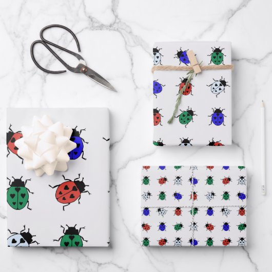 色数々ののレディバード ラッピングペーパーシート (正面)