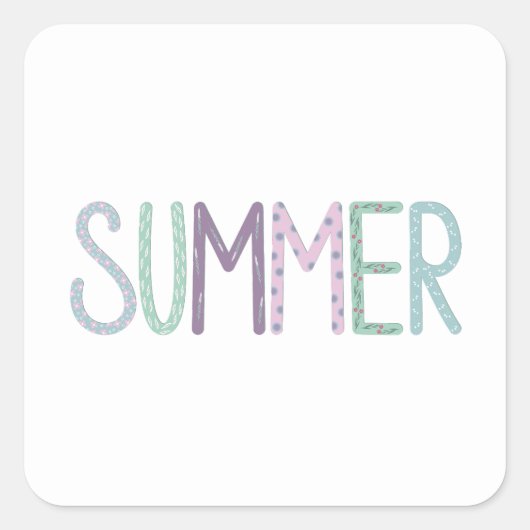 色数々のの夏レタリング スクエアシール (正面)