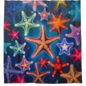 色数々のの星魚デザイン シャワーカーテン (正面)