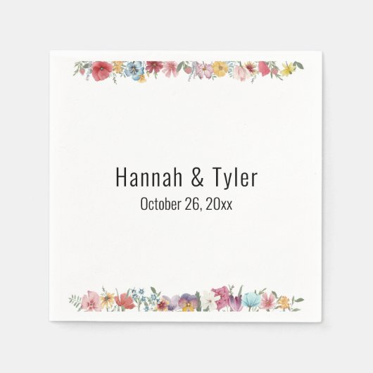 色数々のの水彩野花パーソナライズされた スタンダードカクテルナプキン (正面)