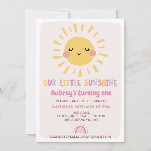 色数々のの私たちの小さな太陽の光1st誕生日 招待状 (正面)