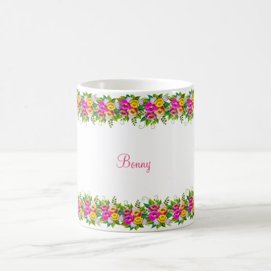 色数々のの花と書 コーヒーマグカップ (中央)