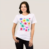 色数々のの花デイジーレトロ背景の夏 トライブレンドTシャツ (正面全面)