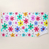 色数々のの花デイジーレトロ背景の夏 ビーチタオル (正面)