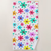 色数々のの花デイジーレトロ背景の夏 ビーチタオル (正面)