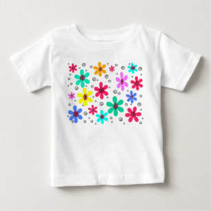 色数々のの花デイジーレトロ背景の夏 ベビーTシャツ