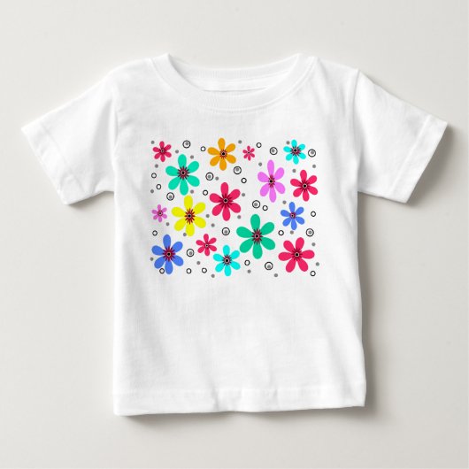 色数々のの花デイジーレトロ背景の夏 ベビーTシャツ (正面)