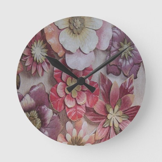 色数々のの花 ラウンド壁時計 (正面)