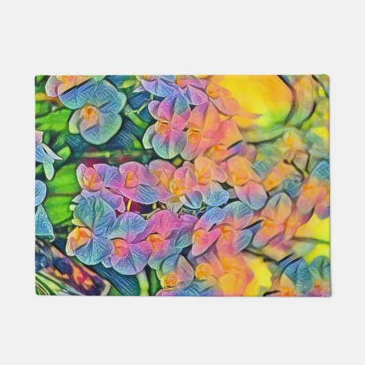 色数々のの蘭の花の水の色絵画の ドアマット (正面)