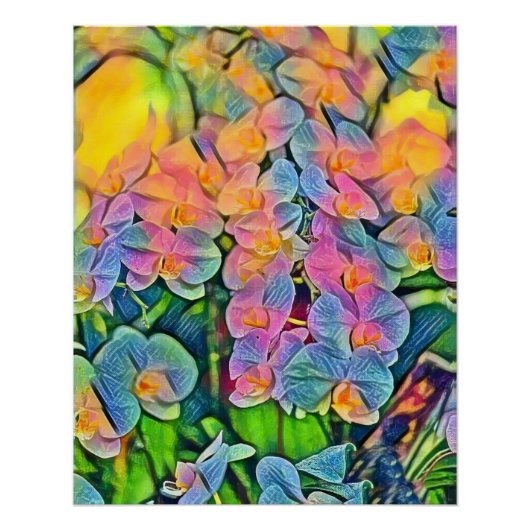 色数々のの蘭の花の水の色絵画の ポスター (正面)
