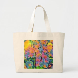 色数々のの蘭の花の水の色絵画の ラージトートバッグ