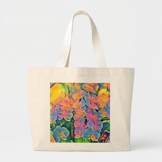 色数々のの蘭の花の水の色絵画の ラージトートバッグ (正面)