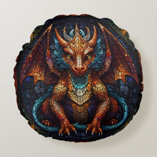 色数々のの虹の竜 ラウンドクッション (正面)