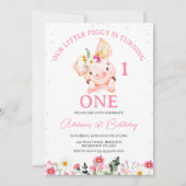 色数々のの野草小さな子豚の誕生日 招待状 (正面)