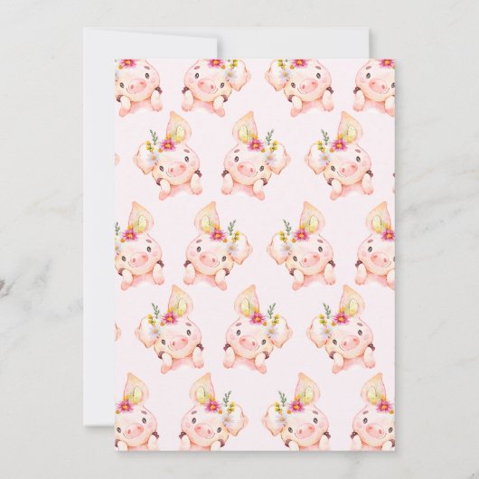 色数々のの野草小さな子豚の誕生日 招待状 (裏面)