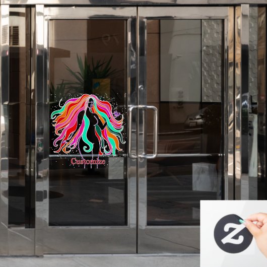 色数々のの長い髪の女神サンダー_コーブ ウィンドウサイン (オフィスドア)