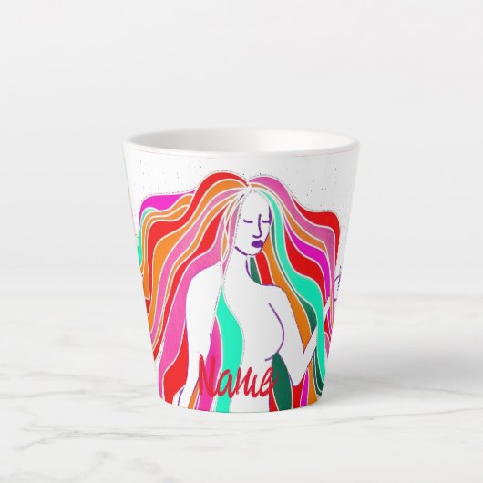 色数々のの長い髪の女神サンダー_コーブ カフェラテマグ (正面)