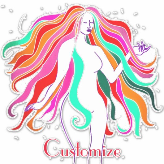 色数々のの長い髪の女神サンダー_コーブ シール (正面)