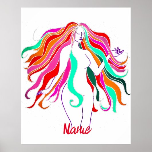 色数々のの長い髪の女神サンダー_コーブ ポスター (正面)