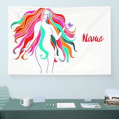 色数々のの長い髪の女神サンダー_コーブ 横断幕 (トレードショー)