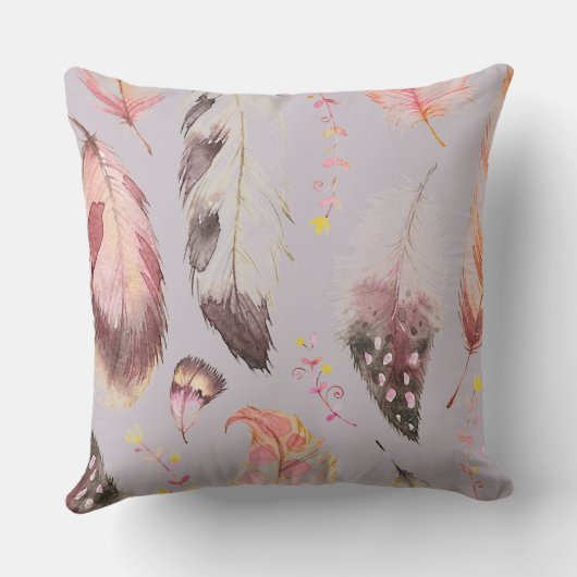 色数々のの黒いボホ羽毛プリント枕 クッション (裏面)