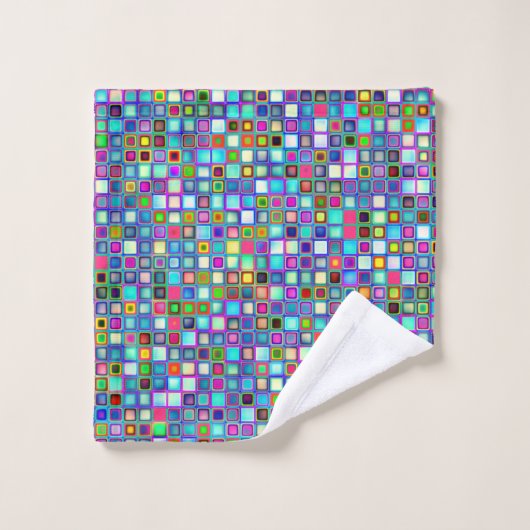 色数々のの「幼稚園」レトロタイル模様 バスタオルセット (ウォッシュタオル)