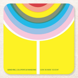 色数々のの「愛はここに留まる」コースターセット。 スクエアペーパーコースター