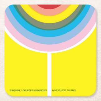 色数々のの「愛はここに留まる」コースターセット。 スクエアペーパーコースター