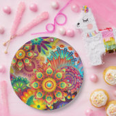 色数々のアールデコ花形 ペーパープレート (パーティー)