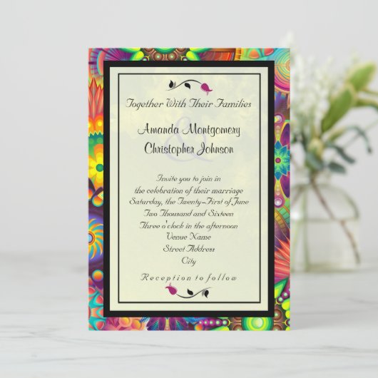 色数々のアールデコ花抽象芸術結婚の 招待状 (スタンド正面)