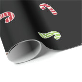 色数々のキャンディーケーン模様ブラック ラッピングペーパー (ロールコーナー)