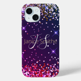 色数々のグリッターモノグラム iPhone 15ケース