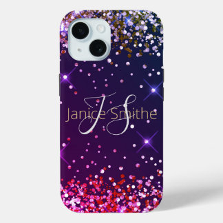 色数々のグリッターモノグラム iPhone 15ケース