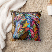 色数々のステンドグラススタイル馬14 クッション (ブランケット)