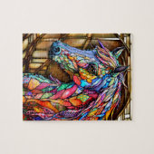 色数々のステンドグラススタイル馬14 ジグソーパズル (横)