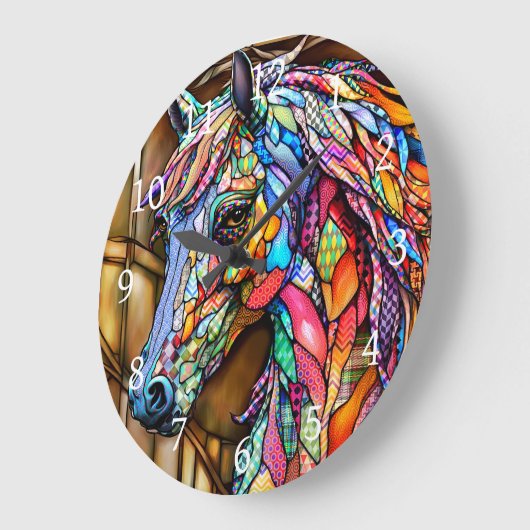 色数々のステンドグラススタイル馬14 ラージ壁時計 (傾斜)