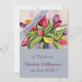 色数々のチューリップ水彩誕生日フローラ 招待状 (正面)