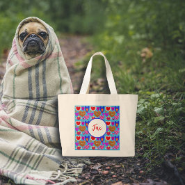 色数々のハート眼球照合カラフル ラージトートバッグ