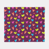 色数々のハート：水彩紫色パターン。 フリースブランケット (正面(横))