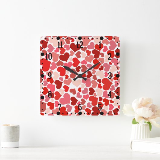 色数々のハートPattern-20367 スクエア壁時計 (ホーム)