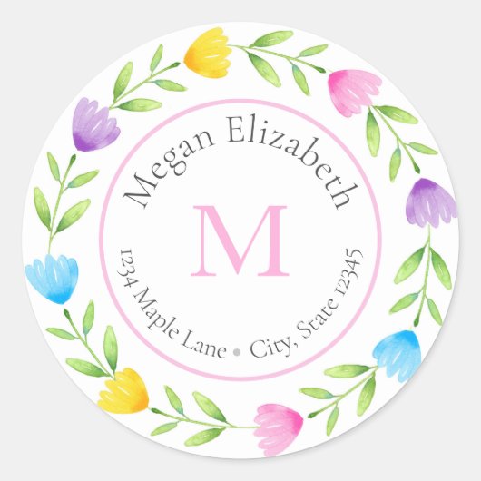 色数々のフローラステムリースラベル ラウンドシール (正面)