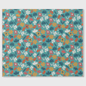 色数々のフローラ開花 – 青 ラッピングペーパー (フラット)