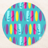 色数々の付きサーフボードパターンカッコいいビーチスポーツ ラウンドペーパーコースター (正面)