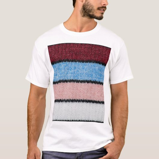 色数々の付きストライプのウール:生地のテクスチャ。 Tシャツ (正面)