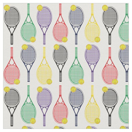 色数々の付きテニスラケットボールパターン ファブリック (クローズアップ)
