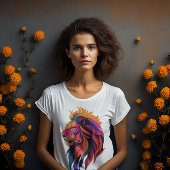 色数々の付きデジタモダンルアートライオンの夕日 Tシャツ