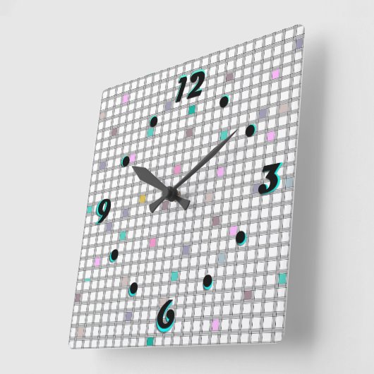 色数々の付き幾何市松模様に調形 スクエア壁時計 (傾斜)