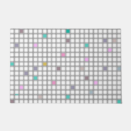 色数々の付き幾何市松模様に調形 ドアマット (正面)